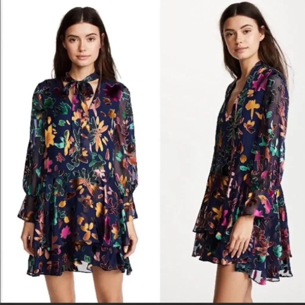 Alice + Olivia V Neck Burnout Velvet Tunic Dress Size Small